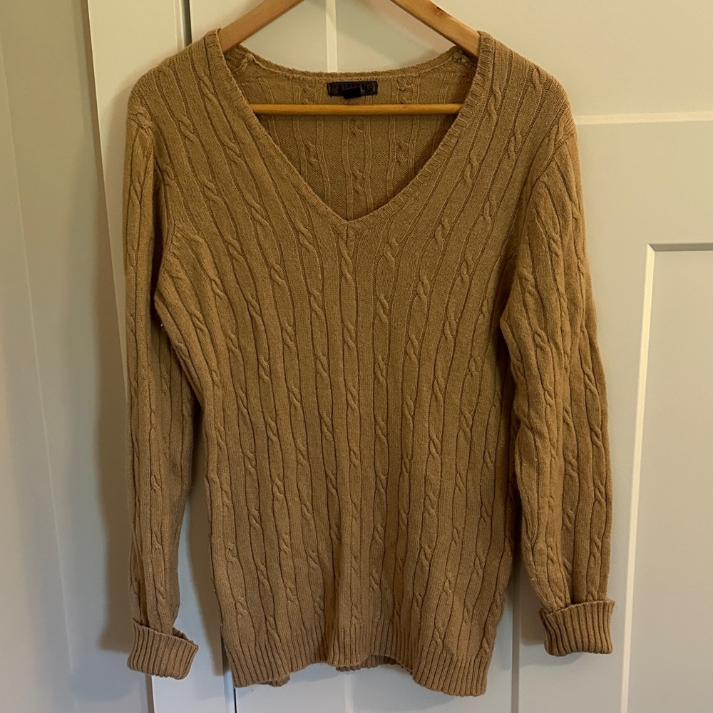 Bitten Sarah Jessica Parker Womens Tan Cable Knit V Neck Pullover Sweater Size L